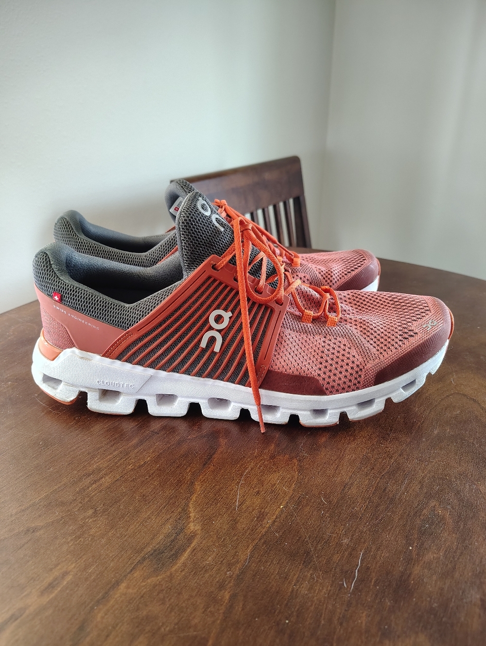 On Running Coral and Gray Men's Running Sneakers